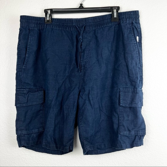 ONIA Navy Blue Tom Cargo Drawstring Shorts Cotton Linen Blend, Size XL - Picture 3 of 9